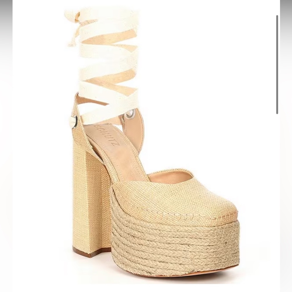 SCHUTZ Tan Platform Sandals with Chunky Heel